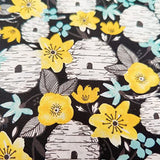 Bee Print Fabric – 100% Cotton Poplin, 44” Wide – Bee Themed Material for Sewing, Quilting, Crafts, Floral Nature Fabric